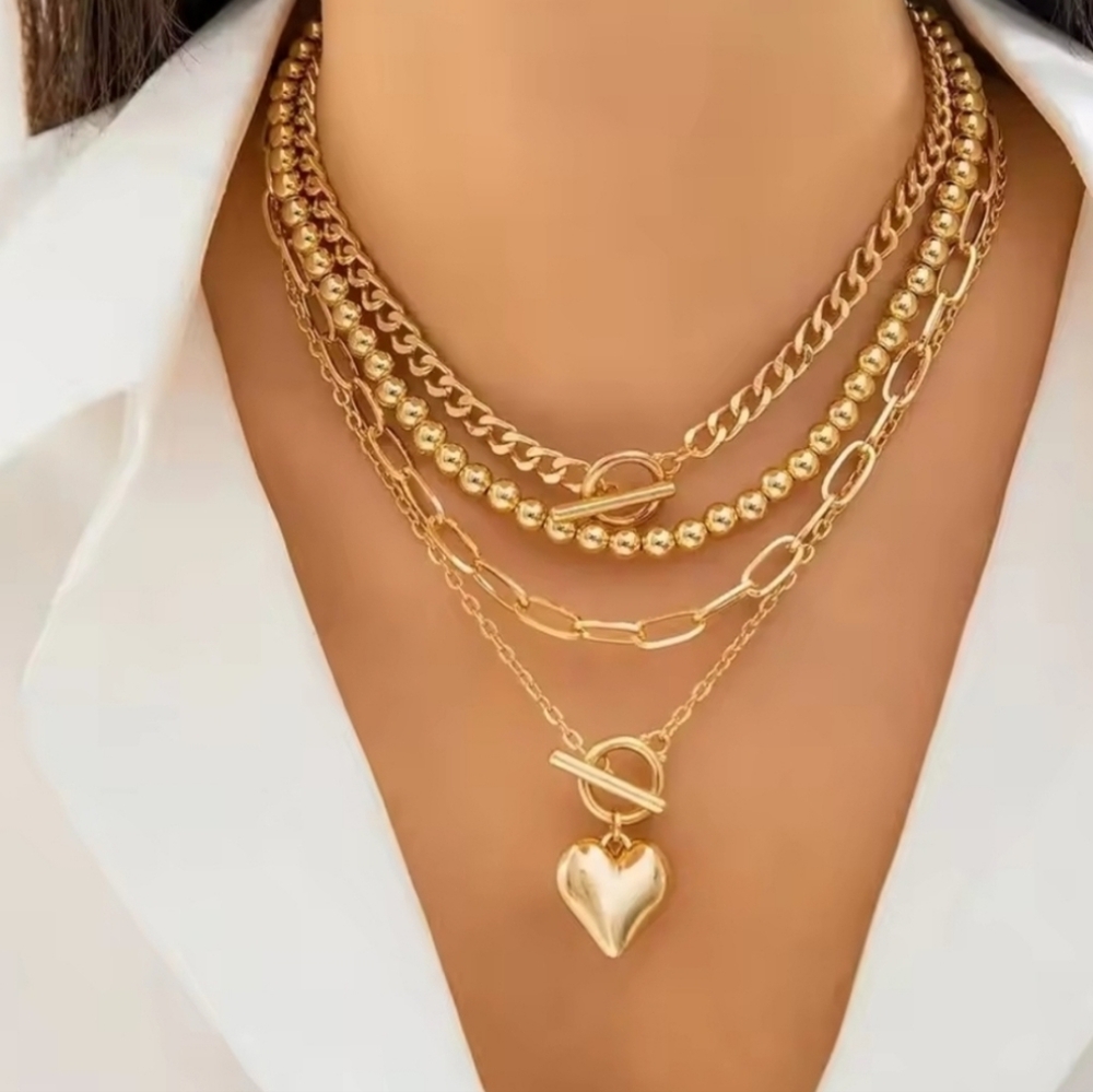 Elegant Gold Layered Necklace Set